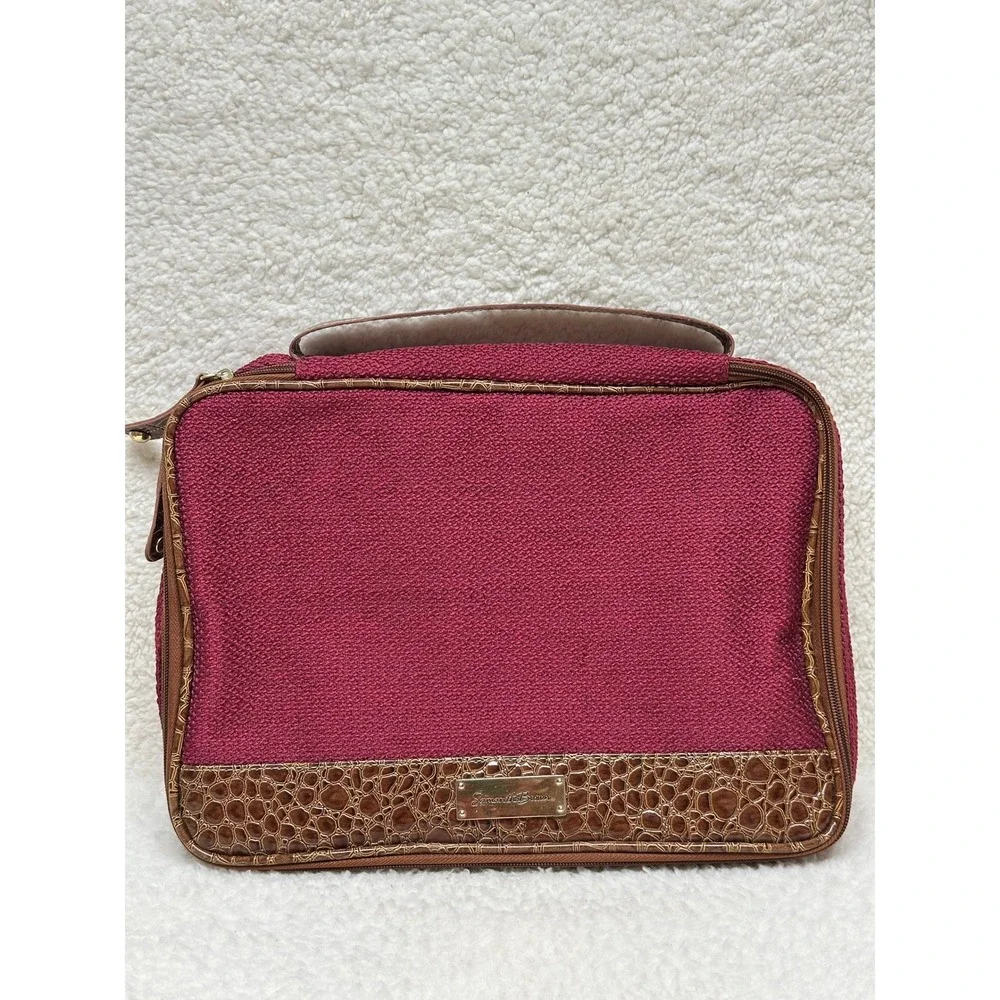 Samantha Brown Travel Organizer Burgundy Jewelry Faux Trim Cosmetics Case Pouch